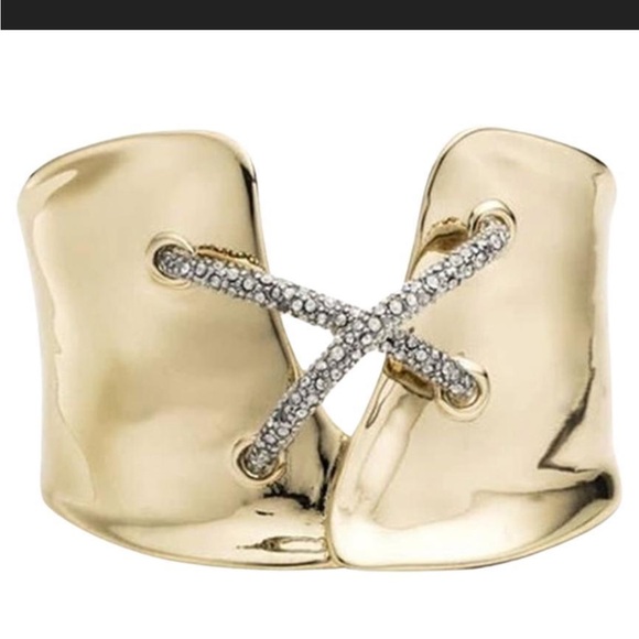 ALEXIS BITTAR• Solanales Gold Silver Crystal Lace Up Corset Cuff Bracelet - Picture 9 of 12